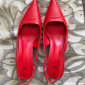 Zara Red Pointed Slingback Heels